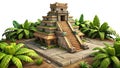Ancient Mayan pyramid step temple surrounded by lush jungle png transparent image Generative AI