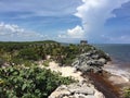 Ancient Mayan ruins near the ocean In Tulum, Mexico.