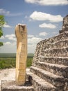 Ancient Mayan sculpture with hieroglyphic writing in Calakmul, M Royalty Free Stock Photo