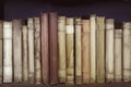 Ancient medieval books on the shelf in the bookcase