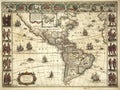 An ancient medieval map of North and South Americas by Willem Blaeu. 1617