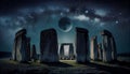 Ancient megalith monument stands in dark mystery generated by AI