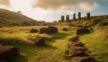 Ancient megalith stands tall in rural landscape generated by AI