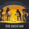 Ancient men making fire in cave Royalty Free Stock Photo
