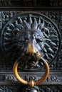 Ancient metal lion head on the door to catholic church