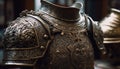 Ancient metal statue, shield, suit of armor generated by AI