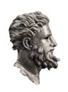 Ancient metallic basorelief of handsome man with beard