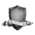 Ancient metallic shield with silver ribbon