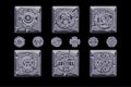 Ancient Mexican mythology symbols isolated on stone square. American aztec, mayan culture native totem. Vector icons.