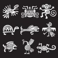 Ancient mexican symbol. Aztec tribal traditional symbols ornamental animals mayan objects recent vector illustrations