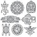 Ancient mexican vector mythology symbols. american aztec, mayan culture native totem patterns