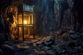 ancient mine shaft illuminated by lantern light Royalty Free Stock Photo