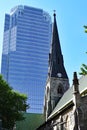 Ancient Church & Modern Skyscraper, Montreal, Quebec, Canada Royalty Free Stock Photo