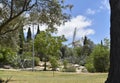 Ancient Montefiore Windmill in the Background of a Empty Jerusalem Park Royalty Free Stock Photo