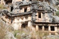 Ancient monumental lycian rock-cut tombs in archaeological site Myra near Demre, Turkey Royalty Free Stock Photo