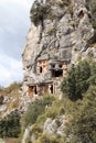Ancient monumental lycian rock-cut tombs in archaeological site Myra near Demre, Turkey Royalty Free Stock Photo
