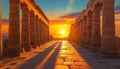 Ancient monuments illuminates majestic sunset, revealing stunning architecture