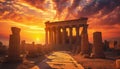 Ancient monuments illuminates majestic sunset, revealing stunning architecture