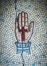 Ancient Mosaic Of Hand And Cross