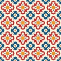 Ancient mosaic wallpaper with floral motif. Eclectic ceramic tile ornament. Ethnic style seamless surface pattern. Royalty Free Stock Photo