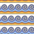 Ancient mosaic wave seamless pattern. Decorative antique stone ornament.