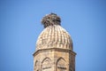 Ancient mosque minaret dome built with red sandstone