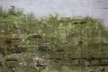 Ancient mossy monastery wall, brickwork, blurred background Royalty Free Stock Photo