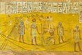 Ancient mural of an egyptian boat in the interior of a tomb in t