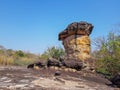 The ancient mushroom shaped stone pillar naturally occurring used by human in Dvaravati Era Royalty Free Stock Photo