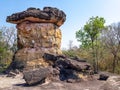 The ancient mushroom shaped stone pillar naturally occurring used by human in Dvaravati Era Royalty Free Stock Photo
