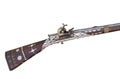 Ancient musket isolated. ld flintlock rifle.