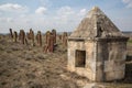 Ancient muslim cemetery near Agstafa, Azerbaijan with writings on farsi for graphic and web design, for website or