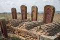 Ancient muslim cemetery near Agstafa, Azerbaijan with writings on farsi for graphic and web design, for website or