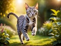 The ancient and mysterious Egyptian Mau is playing in the park under the sunlight Royalty Free Stock Photo