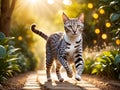 The ancient and mysterious Egyptian Mau is playing in the park under the sunlight Royalty Free Stock Photo