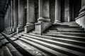 Ancient Mystery Unveiled Dramatic Black and White Staircase and Columns Royalty Free Stock Photo