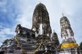 Ancient Na Phra That stupa and ruins chedi prang of Wat Mahathat Worawihan temple for thai people travelers visit and respect