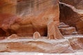 Ancient Nabataean Camel Rider Statue and Camel Caravans Ruins in Petra, Jordan Royalty Free Stock Photo