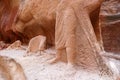 Ancient Nabataean Camel Rider Statue and Camel Caravans Ruins in Petra, Jordan