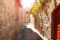 Ancient narrow street of medieval old town, Rhodes Royalty Free Stock Photo