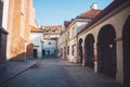 Ancient narrow Warsaw street with old architecture