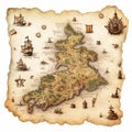 Ancient Nautical Map with Ships and Sea Monsters. Generative ai