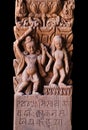 Ancient Nepalese wooden carving at the columns in palace in Patan, Nepal