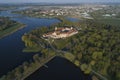 Ancient Nesvizh castle in the May aerial landscape, Belarus Royalty Free Stock Photo