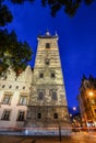 Ancient New Town Hall Tower and night lights, Prague, Czech Republic Royalty Free Stock Photo