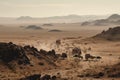 ancient nomadic tribe making their way across vast desert landscape