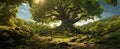 Ancient oak tree in summer forest generated by AI Royalty Free Stock Photo