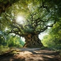 Ancient oak tree in summer forest generated by AI Royalty Free Stock Photo