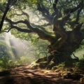 Ancient oak tree in summer forest generated by AI Royalty Free Stock Photo