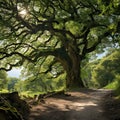 Ancient oak tree in summer forest generated by AI Royalty Free Stock Photo